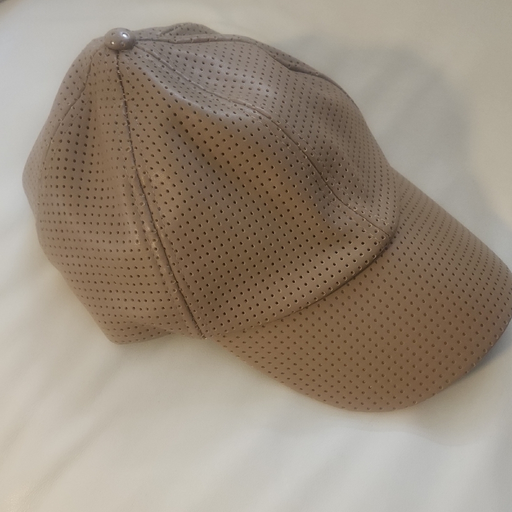 Perforated Leather-Look Baseball Cap in Taupe